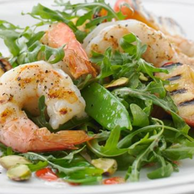 Peppered Prawn, Snow Pea and Nectarine Salad with Raspberry Vinegar