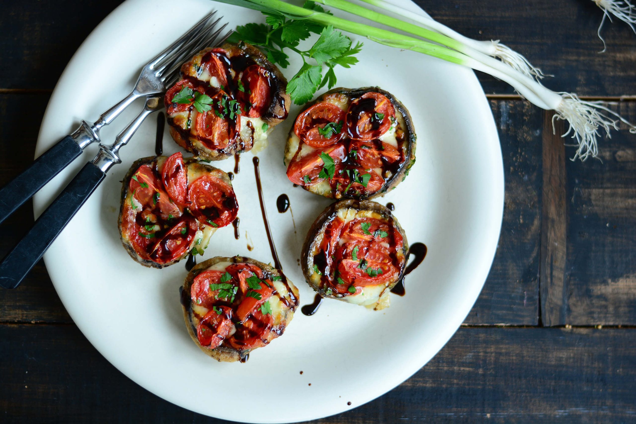 Stuffed Mushrooms, finished with tangy Moro Italian Glaze